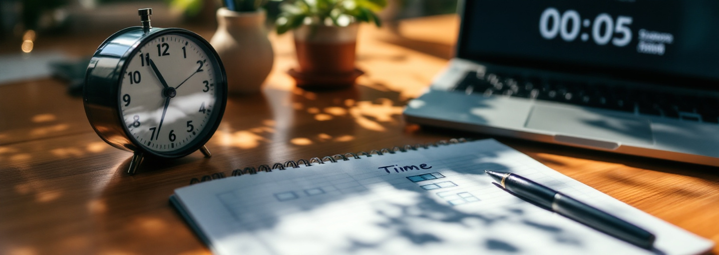 Desk with time block notes