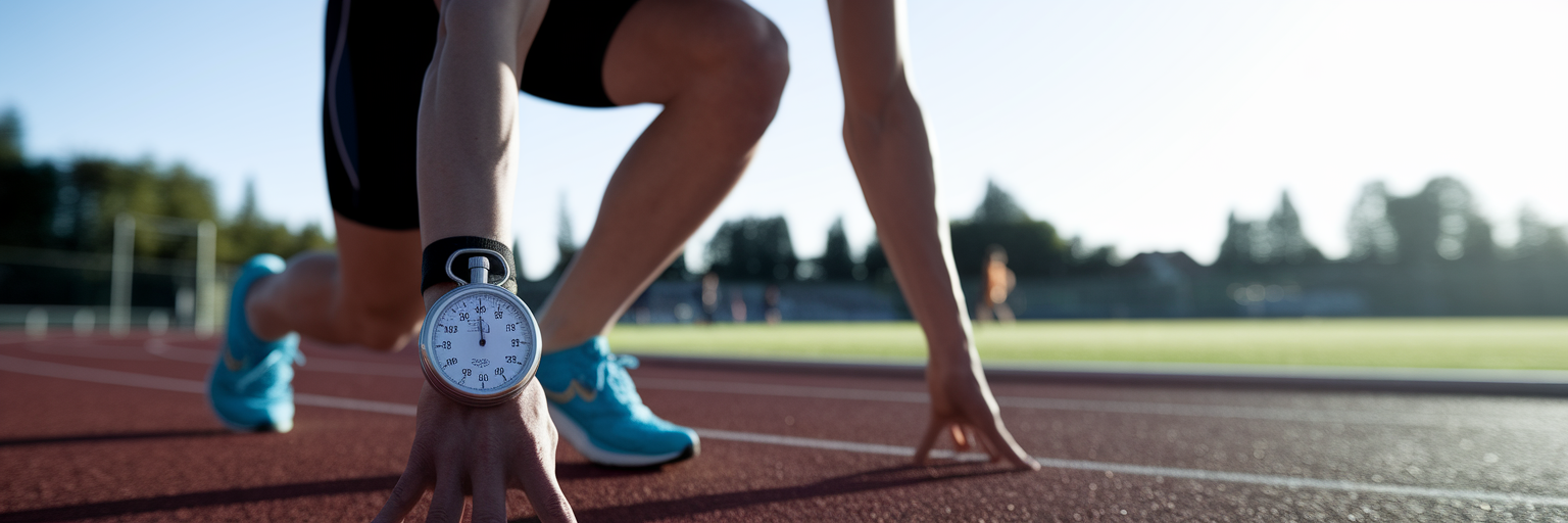 Athlete checking stopwatch during track workout.