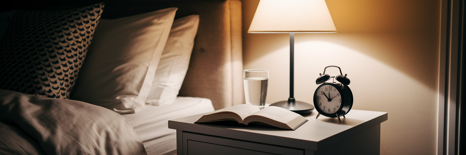 Bedside table prepared for a restful night.