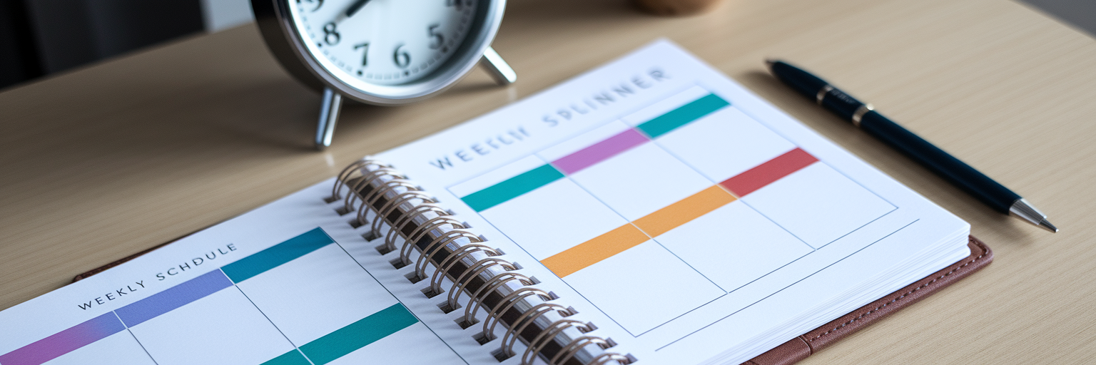 Desk planner with time blocks