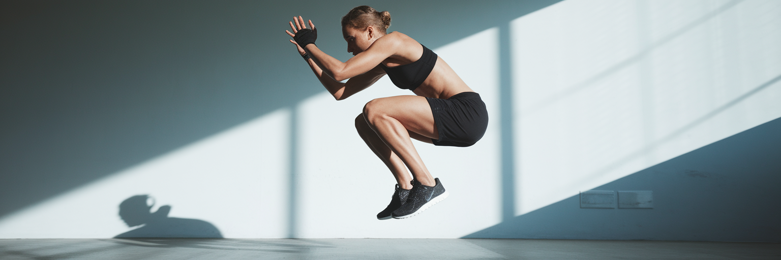 Person performing intense squat jump