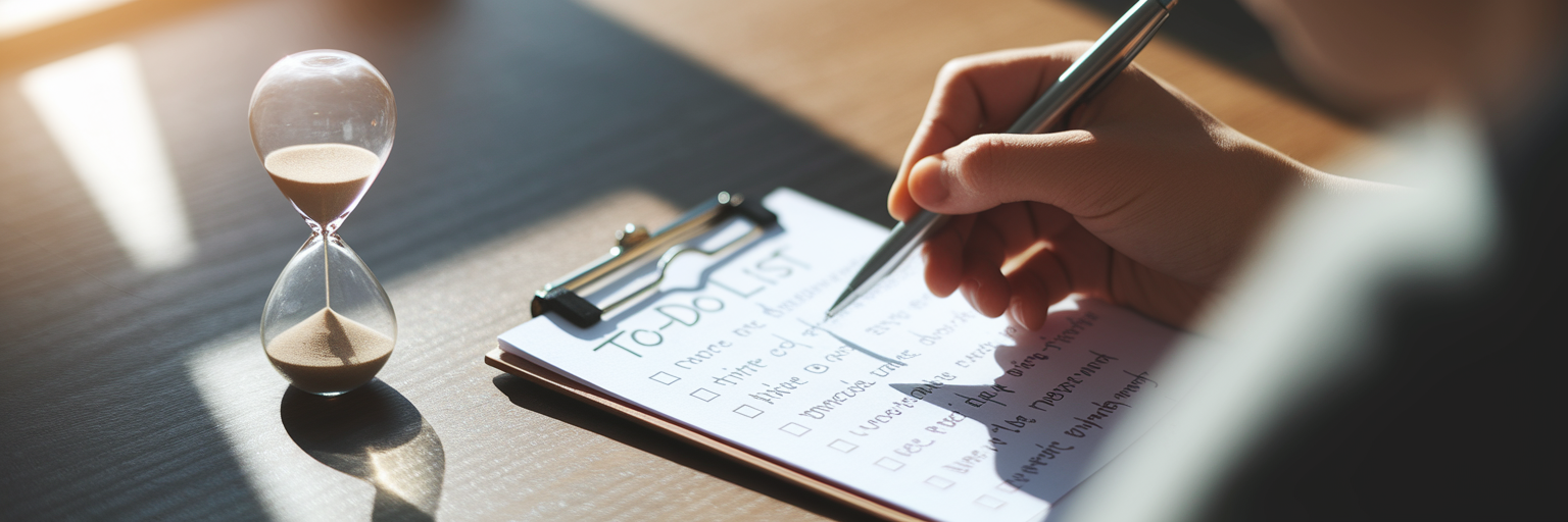 Person prioritizing tasks with hourglass